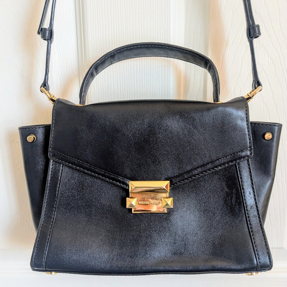 MICHAEL Michael Kors Whitney Leather Top Handle Satchel In Navy Admiral/Gold